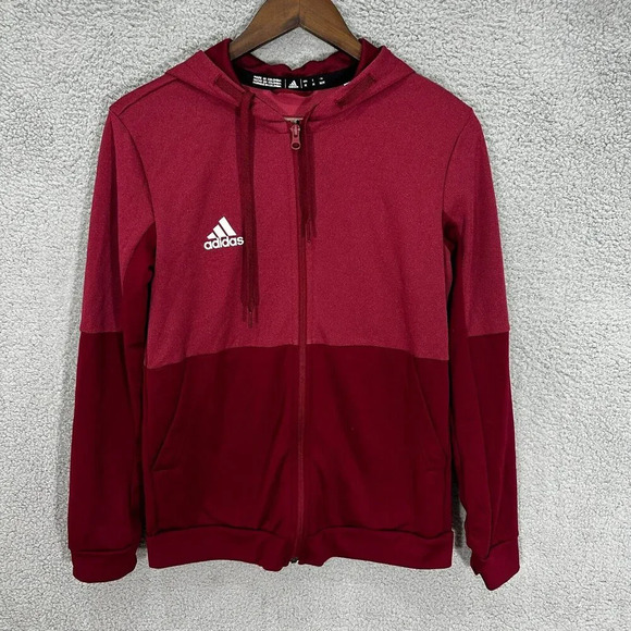 Adidas Sweatshirt Mens Medium Red Full‎ Zip Hoodie Aeroready Soccer Outdoors Gym - Picture 1 of 10